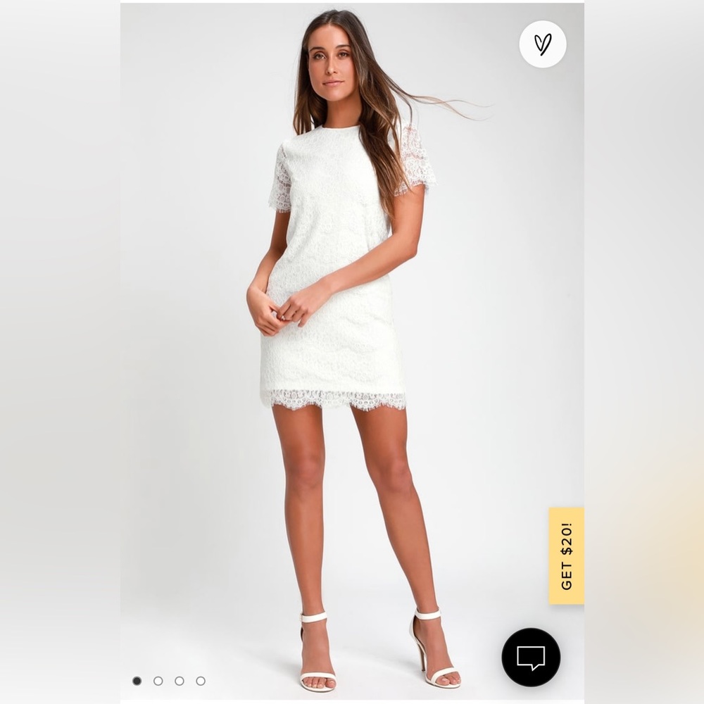 Lulu’s white lace fitted short shift dress